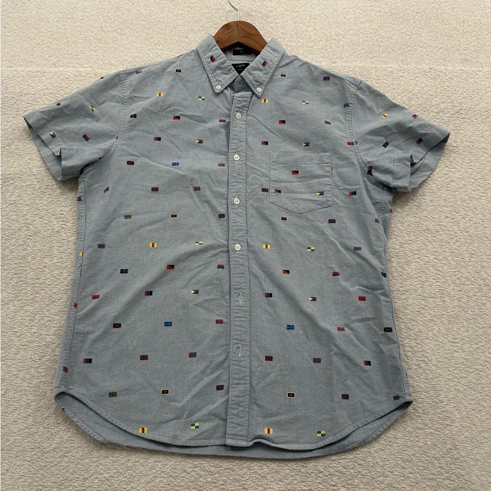 J. Crew Oxford Short Sleeve Button Down Shirt Blue Size Large